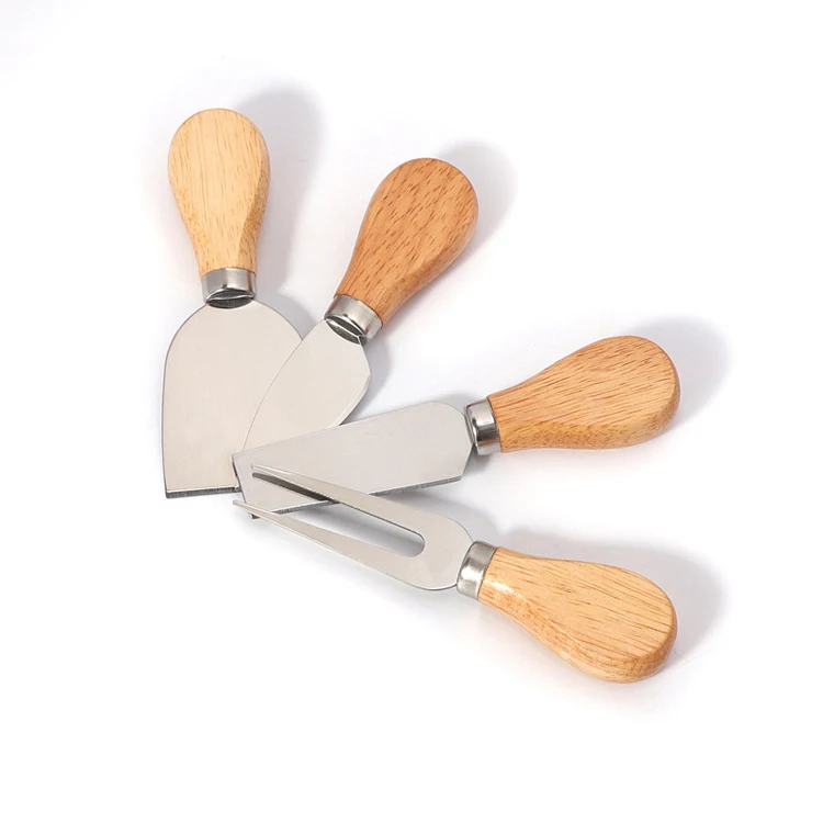 Top Selling Butter Pizza Cheese Tools Cutter Wood Bamboo Handle Stainless Steel Cheese Knife Set