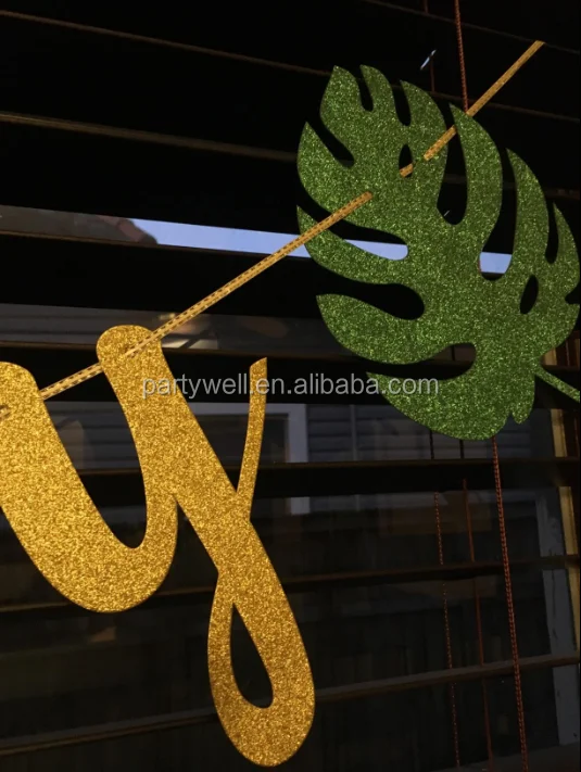 Partywell Baby Shower Glitter Welcome Baby Tropical Palm Leaves Banner Party Supplies Decorations Photo Booth Props