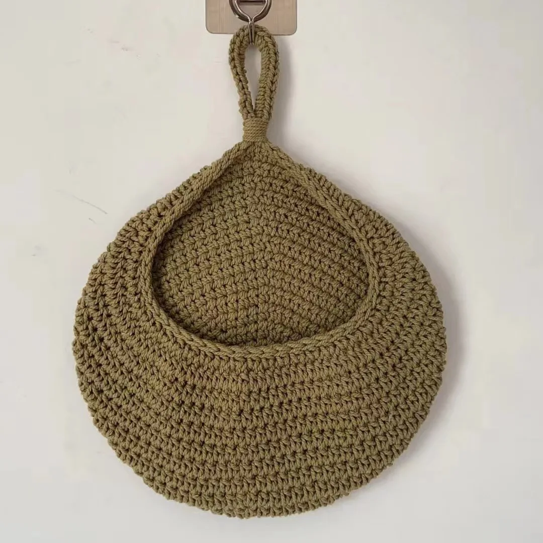 Vegetable and Fruit Storage Basket Teardrop Mesh Pocket Cotton Rope Hand-Woven Wall Hanging