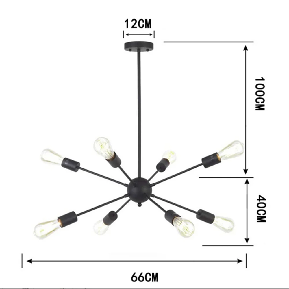China factory 8 led industrial modern loft fixtures metal iron retro lamp Starburst large black Sputnik chandelier pendant light