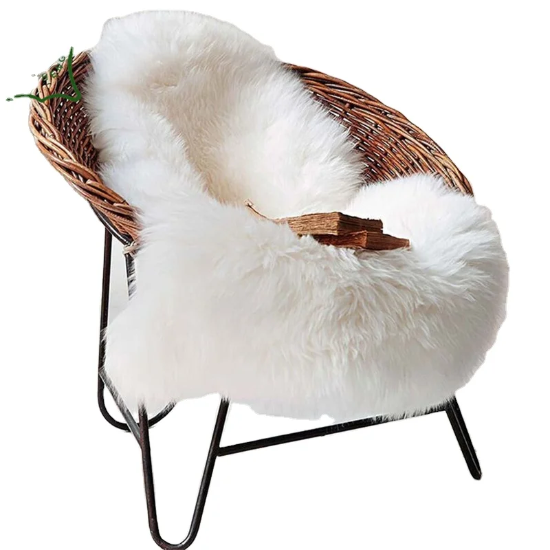 Office Chair Soft Throw Rug Pure White Wool Sheepskin Rug Back Genuine Sheepskin Handmade