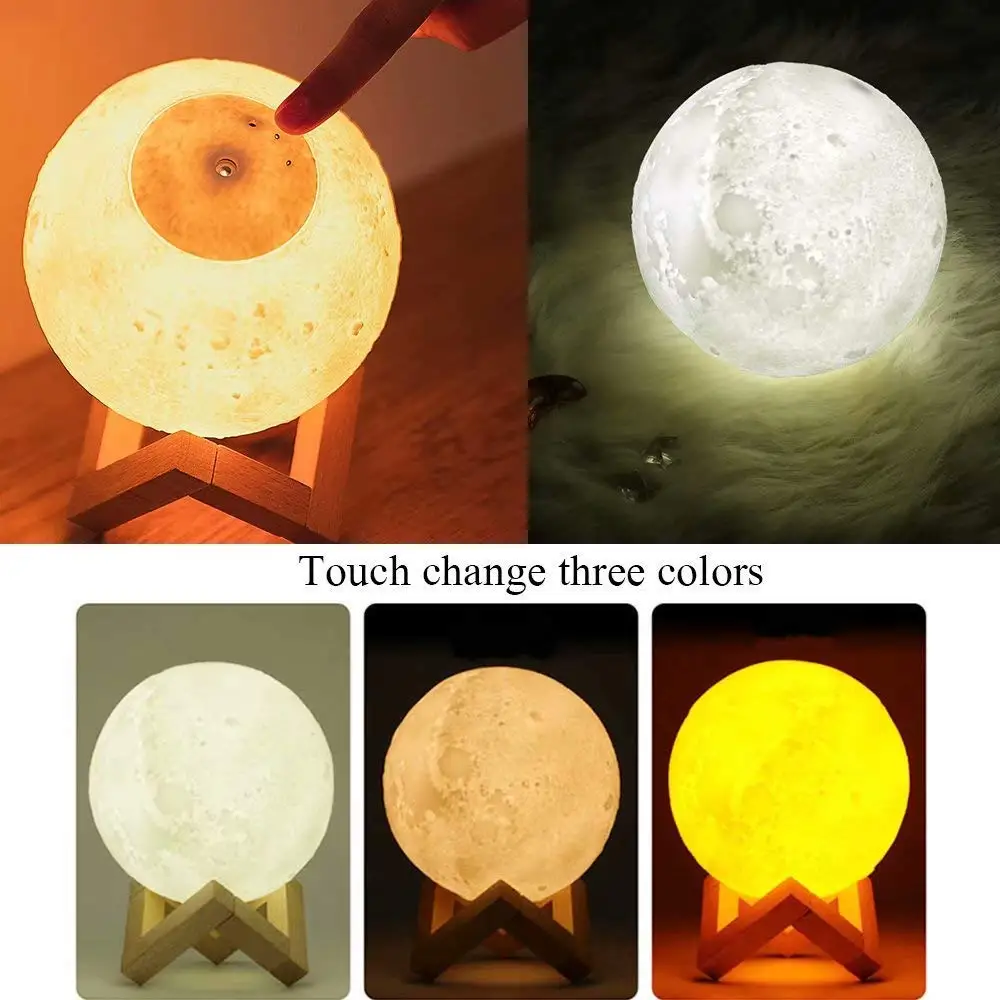 Rechargeable Battery Operated Decorative Mist Humidifiers, Portable Round 3D Moon Lamp Humidifier Essential Oil Diffuser 880ml