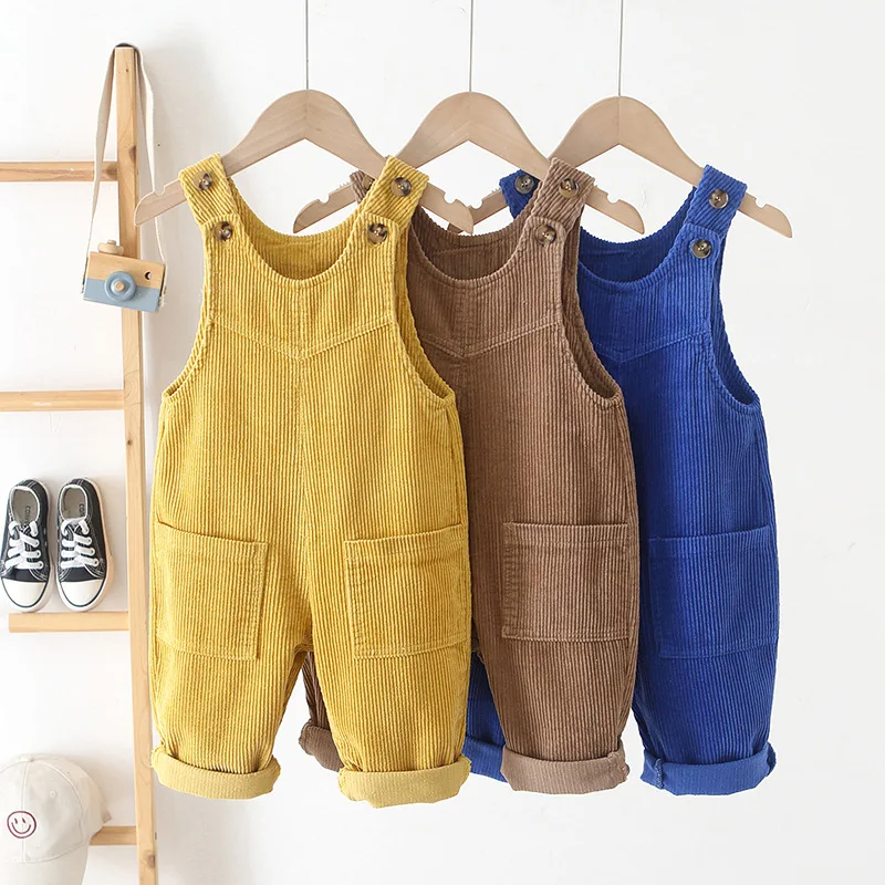 MMO 2024  unisex child baby girl boy corduroy pants with pocket infant toddler kids overall pants wholesale