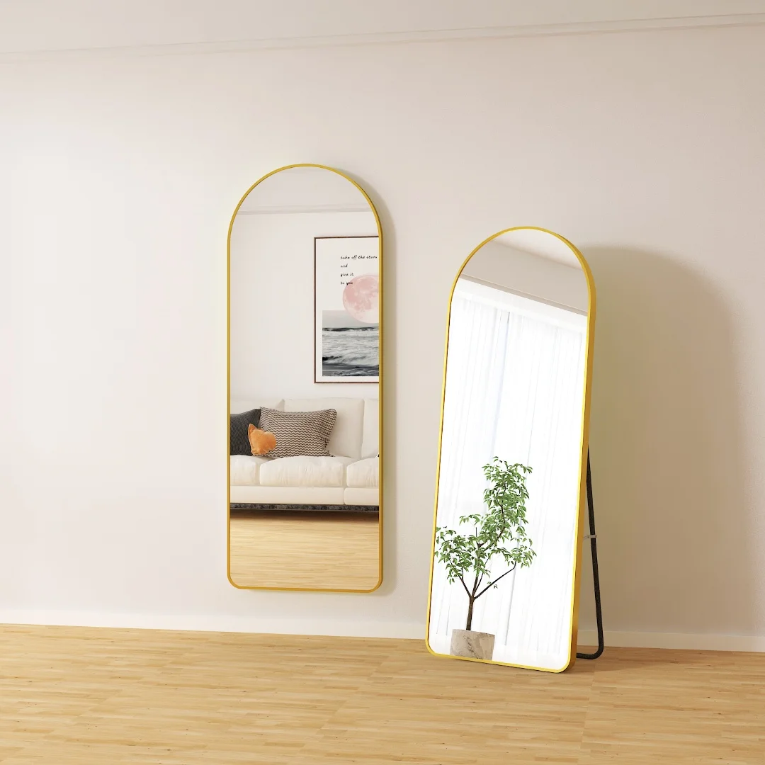 Factory Supply Explosion Proof Ubreakable Tempered Glass Metal Frame Arch Dressing Floor Standing Wall Hanging Home Decor Mirror