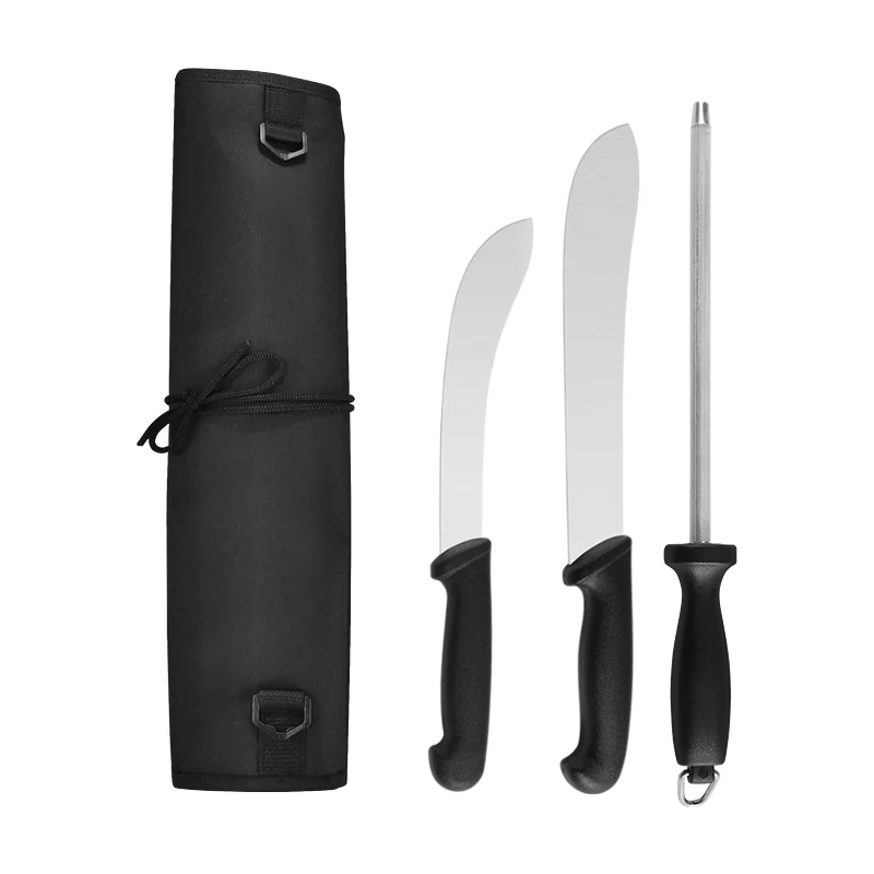 butchers knife set meat cutting knives high-carbon stainless steel blade PP handle with sharpening rod and chef rolling bag