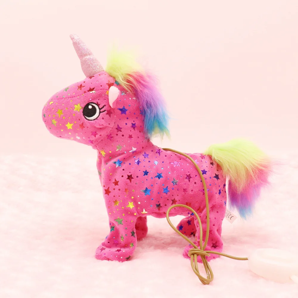 Ins Unicorn Rope Angel Horse Doll Beautiful Unicorn Plush Toys Colorful Music Electric Walking Unicorn Singing Songs Plush Toy