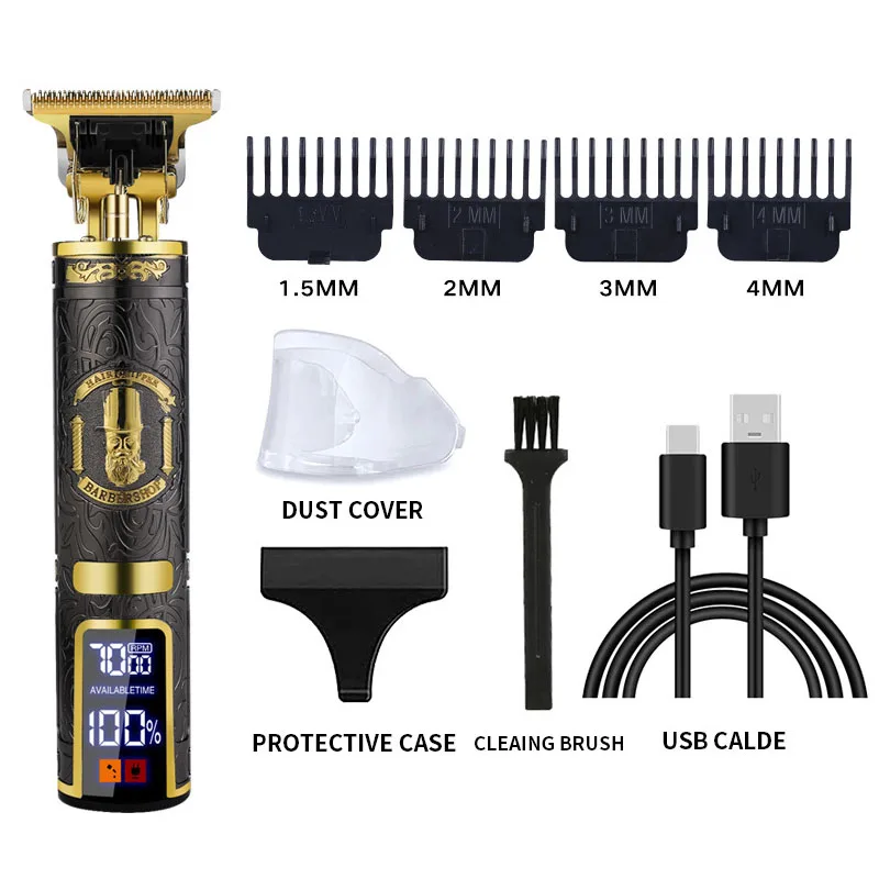 Retro Zero Gapped Rechargeable Cordless Electric Trimmers Set Professional LCD Hair Clippers