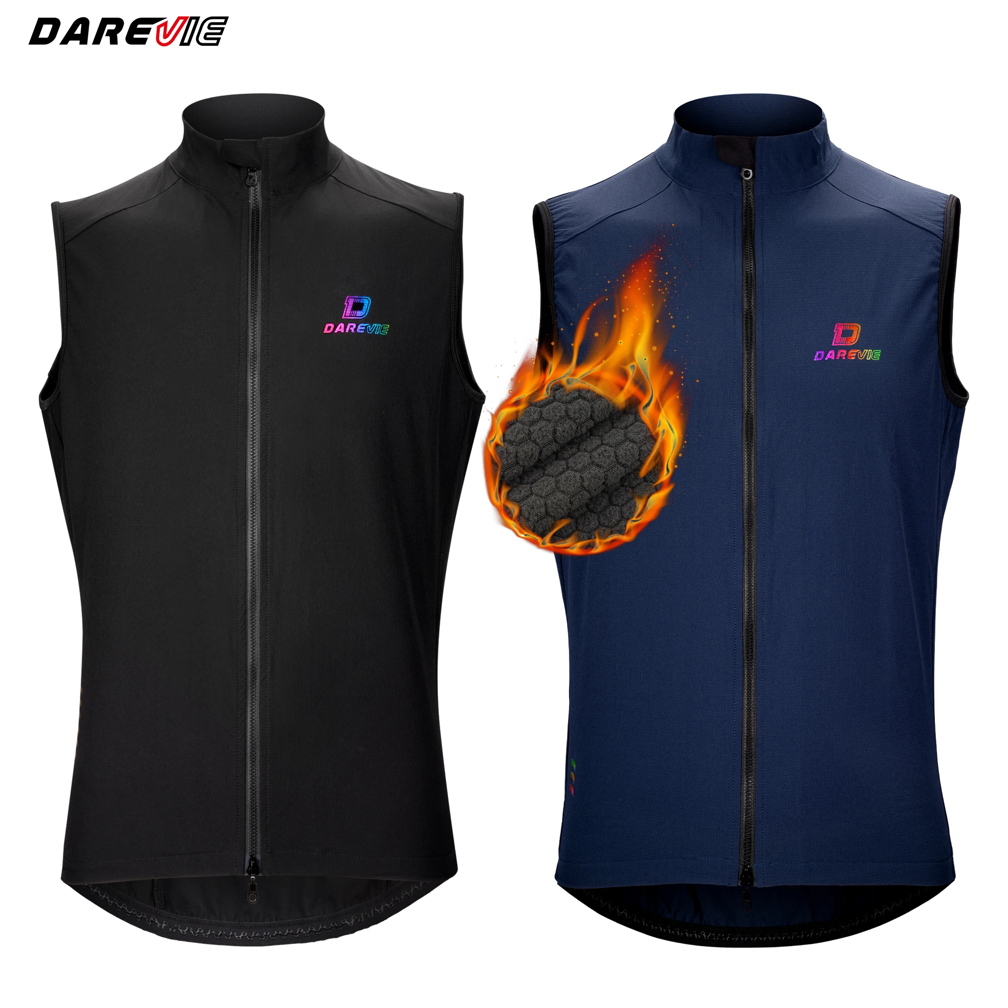 DAREVIE Sublimation winter rainbow reflective logo double way full zipper cycling clothes fleece cycling jerseys vest