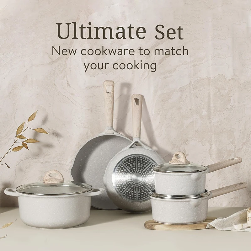 8PCS White Cheap Non Stick Granite Forged Die Cast Cookware Set Kitchenware with Glass Cover