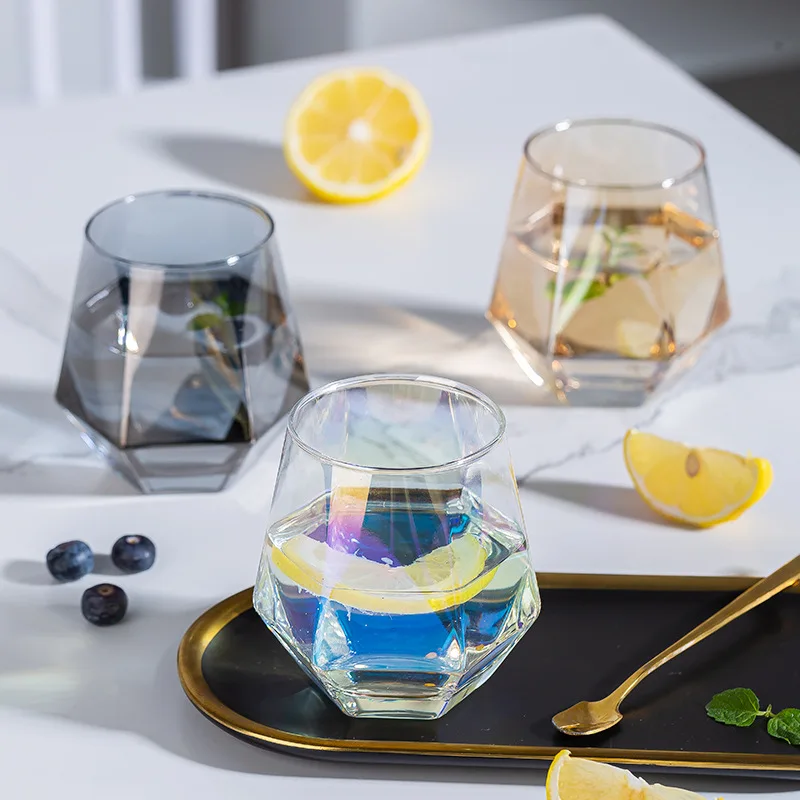Custom Logo Colored 10oz Diamond Shaped Stemless Cocktail Vodka Gin Wine Champagne Whiskey Glasses for Bar Party Home Restaurant