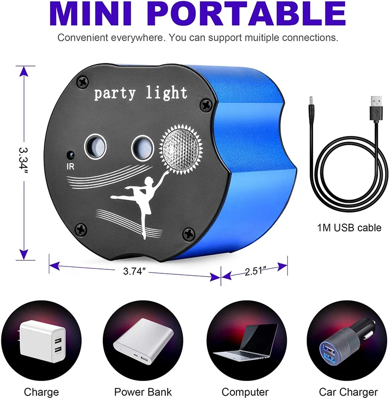 New Arrival Portable DJ Disco Stage Laser Light with Remote Control Sound Activated LED Projector RGB 48 Patterns Party Light