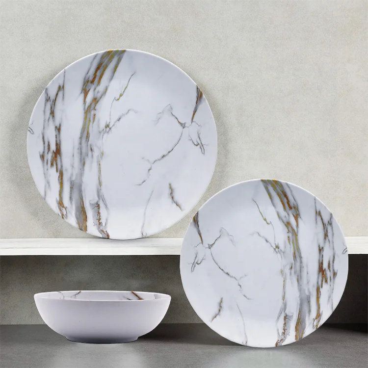 12pcs  melamine  decorative  dinnerware sets  8   plate and bowl Set for 4 Everyday Use Marble Pattern Dishwasher Safe