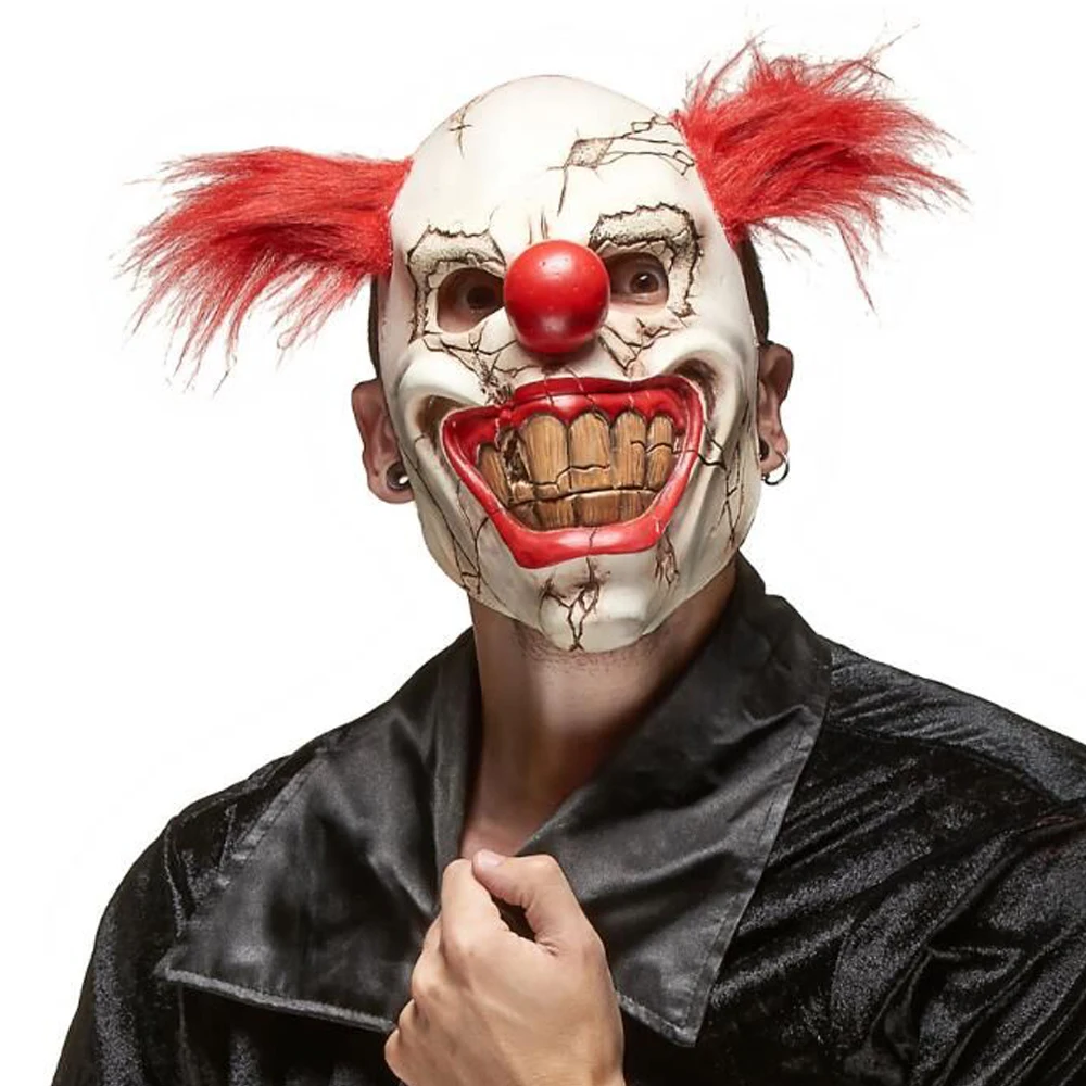 Horror Red Nose Hair Joker Mask Cosplay Scary Demon Devil Clown Big Mouth Half Face Latex Masks Halloween Party Costumes Props
