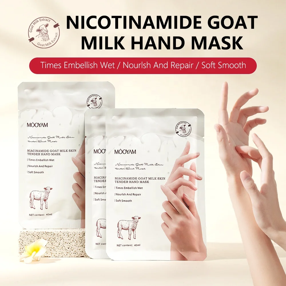 Wholesale Natural Hydrating Niacinamide Goat Milk Hand Mask Gloves Sheet Skin Repair Whitening Moisturizing Hand Mask