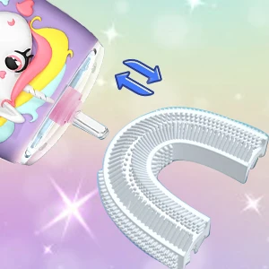 Unicorn Age 2-12 Waterproof Ultra Sonic 6 Brush Cleaning Modes 360 Degree U Shape Electric Toothbrush For Kids With Smart Timer