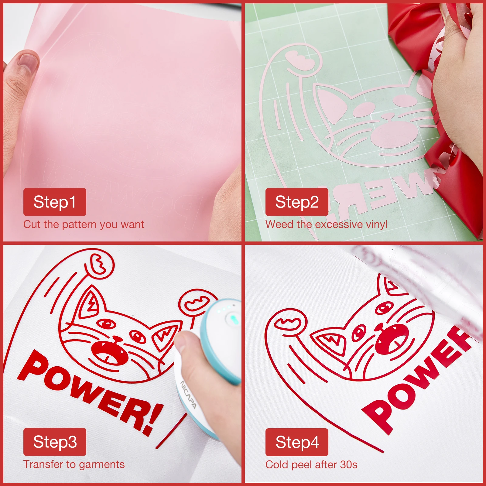 Nicapa Red Iron On HTV Vinyl Rolls Heat Transfer Vinyl Film for Textiles Clothing 12 inch x 15 feet