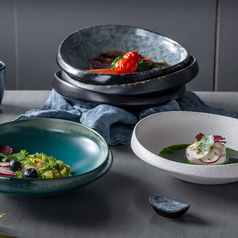 Factory Direct Japanese-Style Thick Round Vegetable Salad Fruit Cereal Breakfast Color Glaze Ceramic Thick Bowls Plate