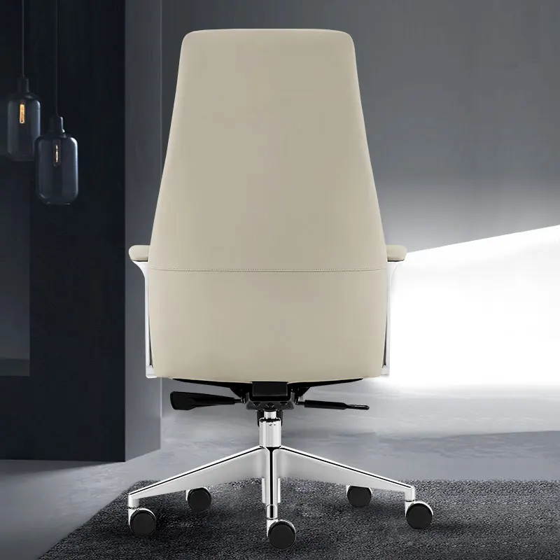 Grey high back leather office chair with chrome handrail modern design pu leather chair office