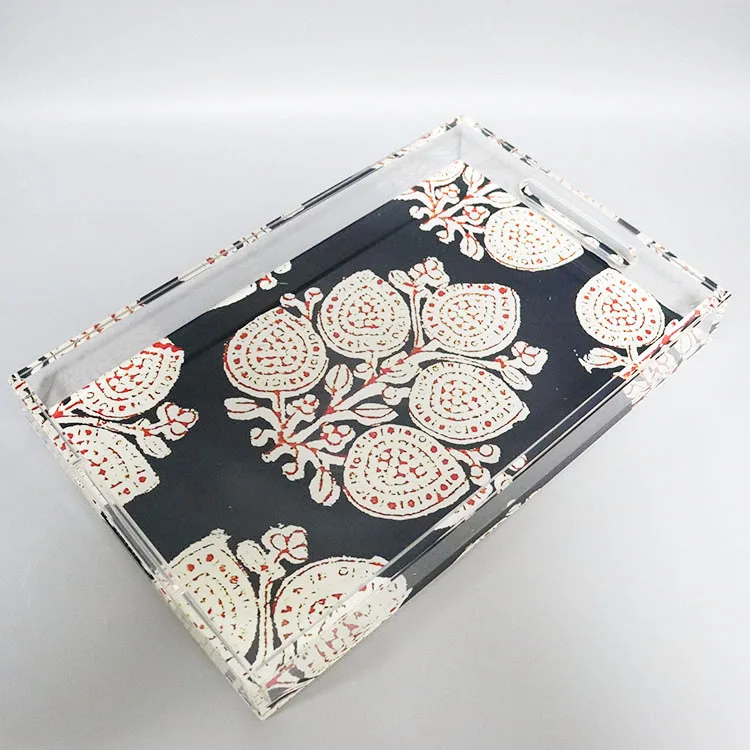 Rectangle Acrylic Serving Trays for Restaurant Food Tray Custom Printed Suqre Display Tray Organizer