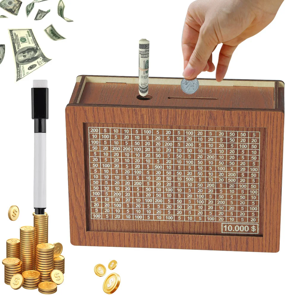 Wooden Money Box with Counter Desktop Piggy Bank Gift for Children Wooden Crafts Saving Box Wood Customized Designs 50 Pcs