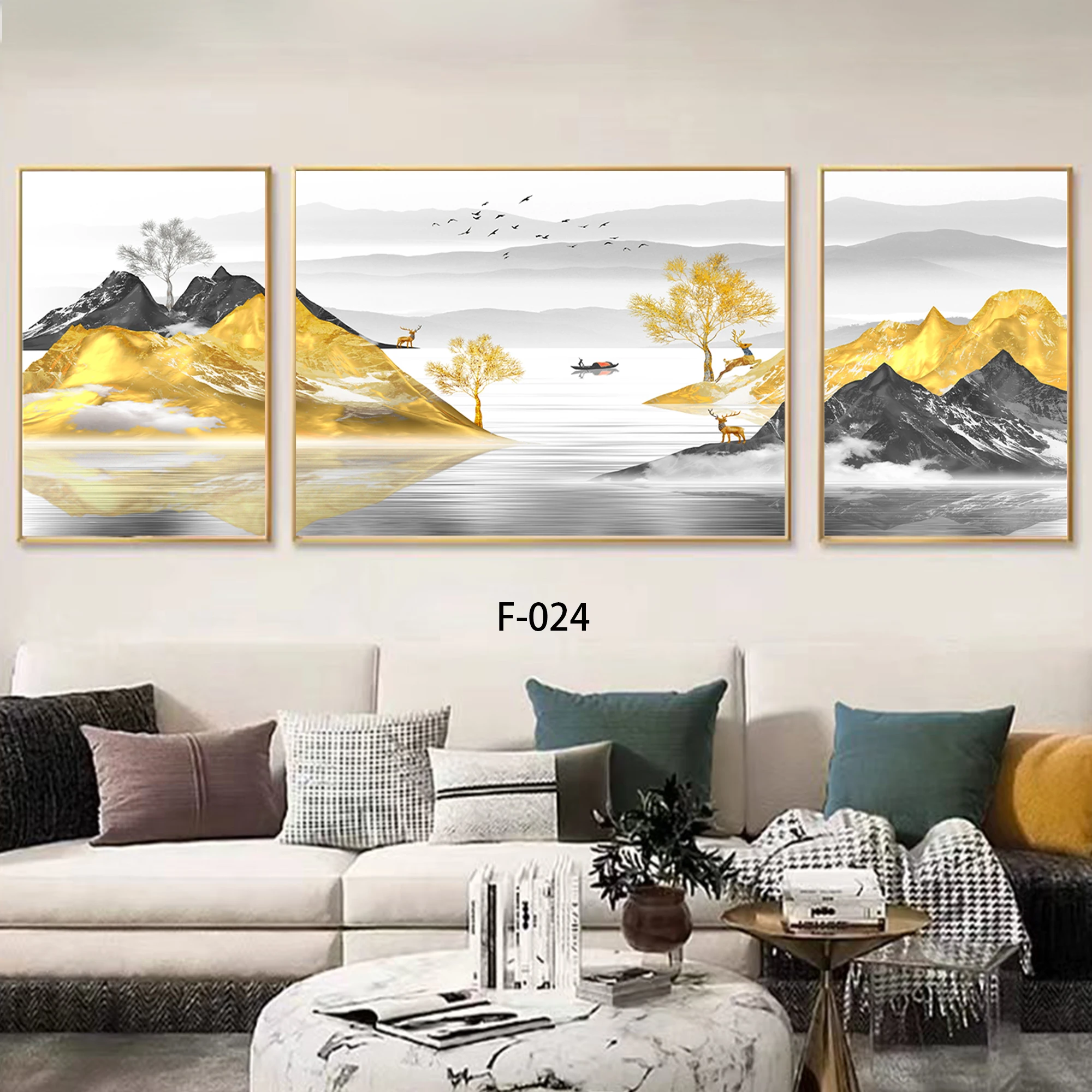 Настенный золотой абстрактный пейзаж с природным пейзажем Настенная роспись для гостиной диван фон настенное художественное оформление постер рамка