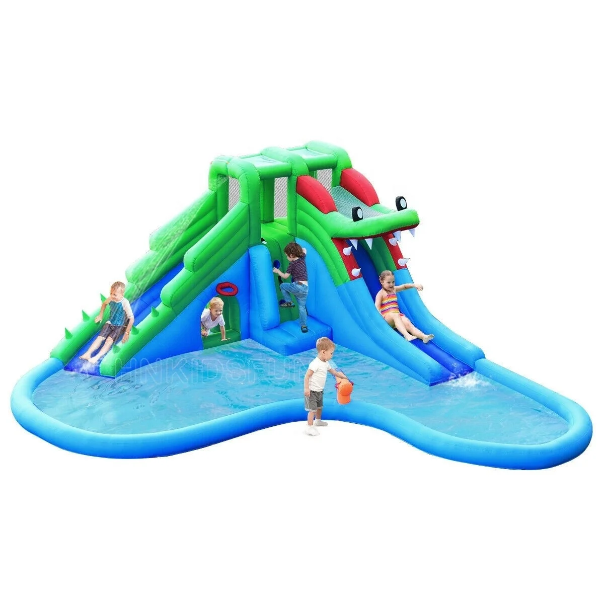 Hot Sale Kids Inflatable Water Park Crocodile Bouncer Dual Slide Climbing Wall