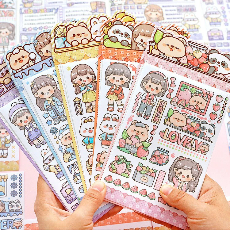 PET Cute Diary Stickers Kids Cartoon Kawaii Stationery Label Art Journal Stickers