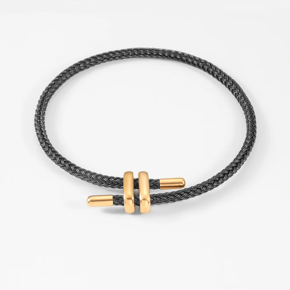 Handmade Braided Bangle Stainless Steel Black Red Wire Rope Bracelet Adjustable String Bracelet For DIY Jewelry