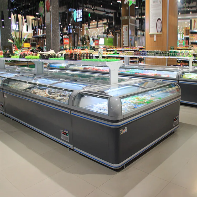Commercial Horizontal Deep Chest Freezer Frozen Food Big Capacity Display Refrigeration Equipment For Supermarket