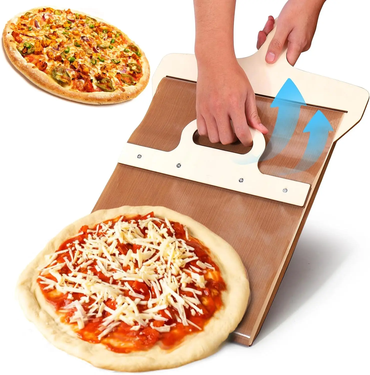 Custom New Sliding Wooden Pizza Peel,Wholesale Non Stick Pizza Shovel,Wood Pizza Spatula,Super Magic Pizza Peel for Kitchen