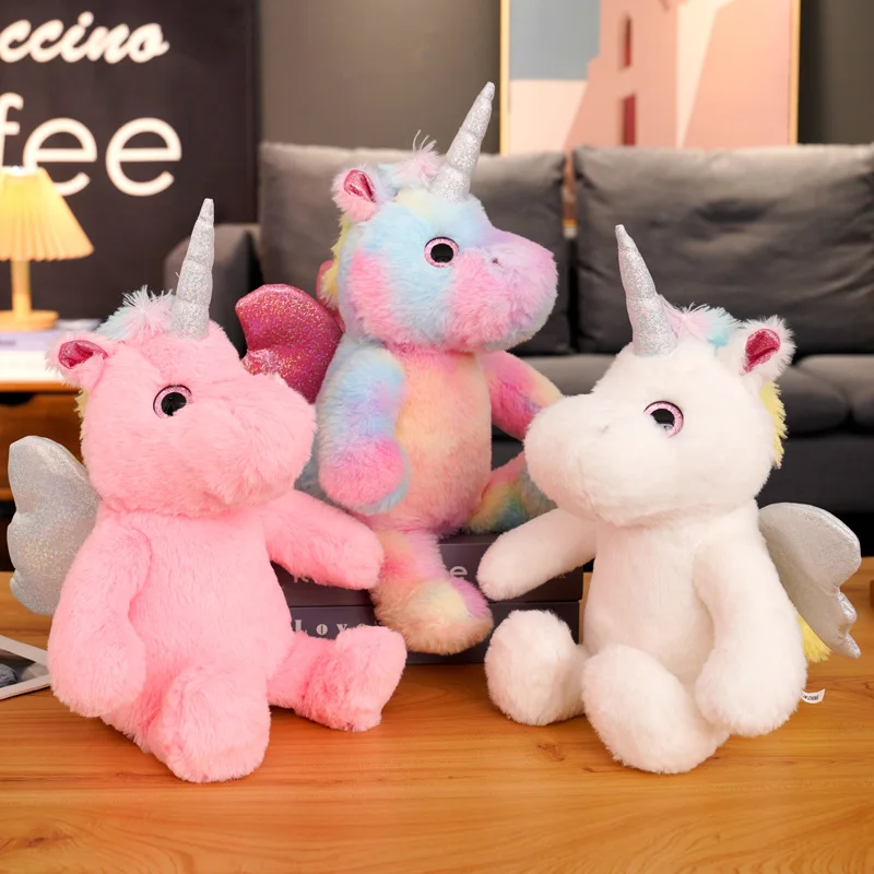 LED Plush Toy Creative Kawaii glowing sitting unicorn colorful glitter angel wings plush toy LED Christmas gift