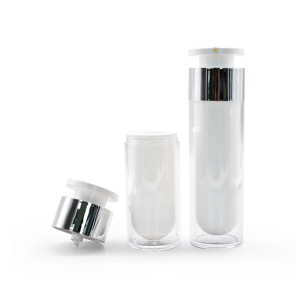 Airless Double Wall Acrylic Plastic Lotion Bottles Cosmetic Jar Luxury style Sliver color