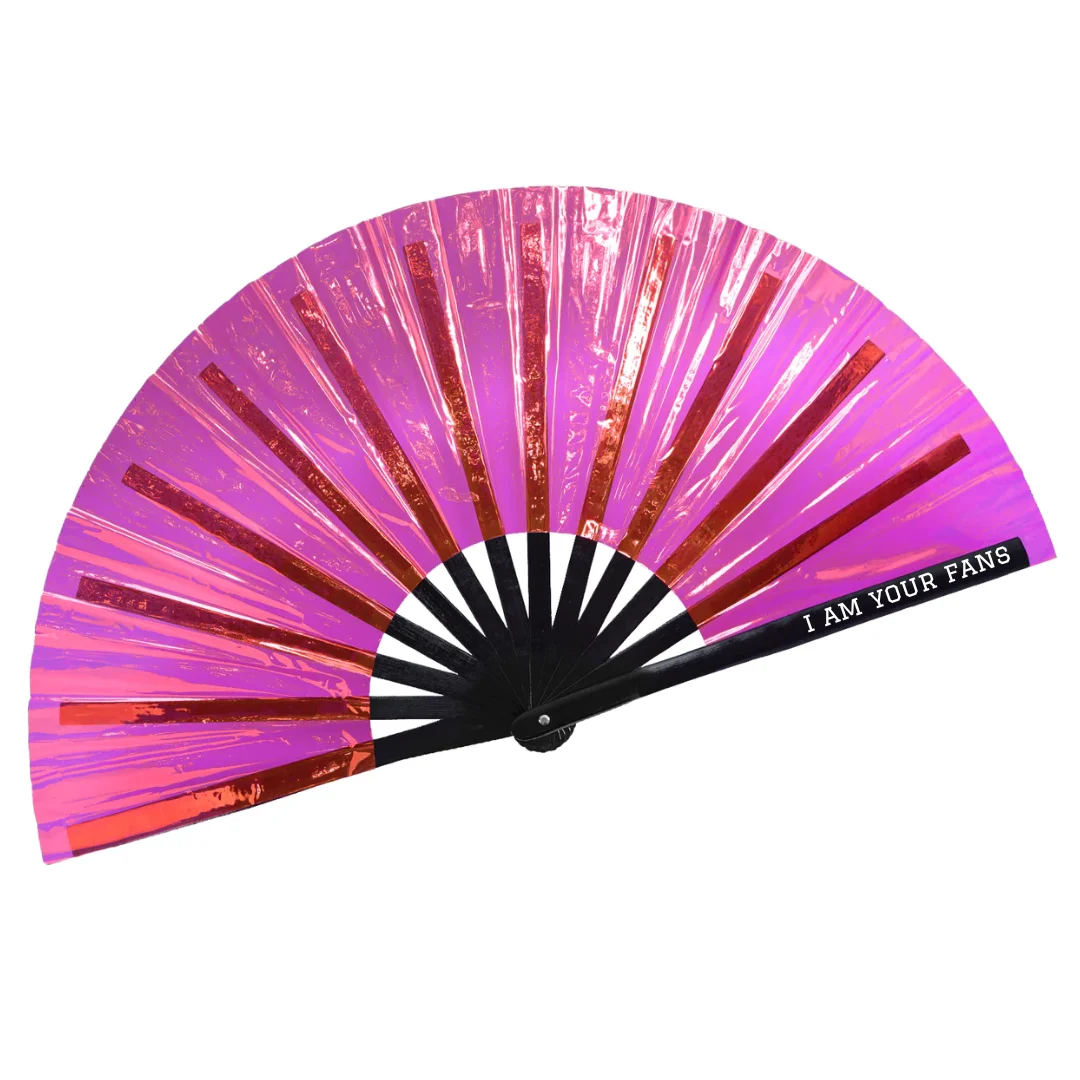 PVC Laser Rave Hand Fan Clack Handheld Fan for Party Large Folding Fan with Bright Color Festival