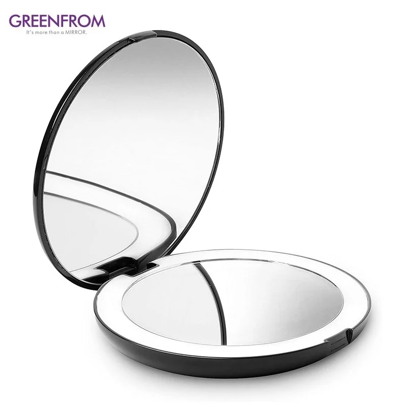 White PS Plastic Himirror Mini Cosmetic Led Make Up Light Pocket Compact Makeup Mirror