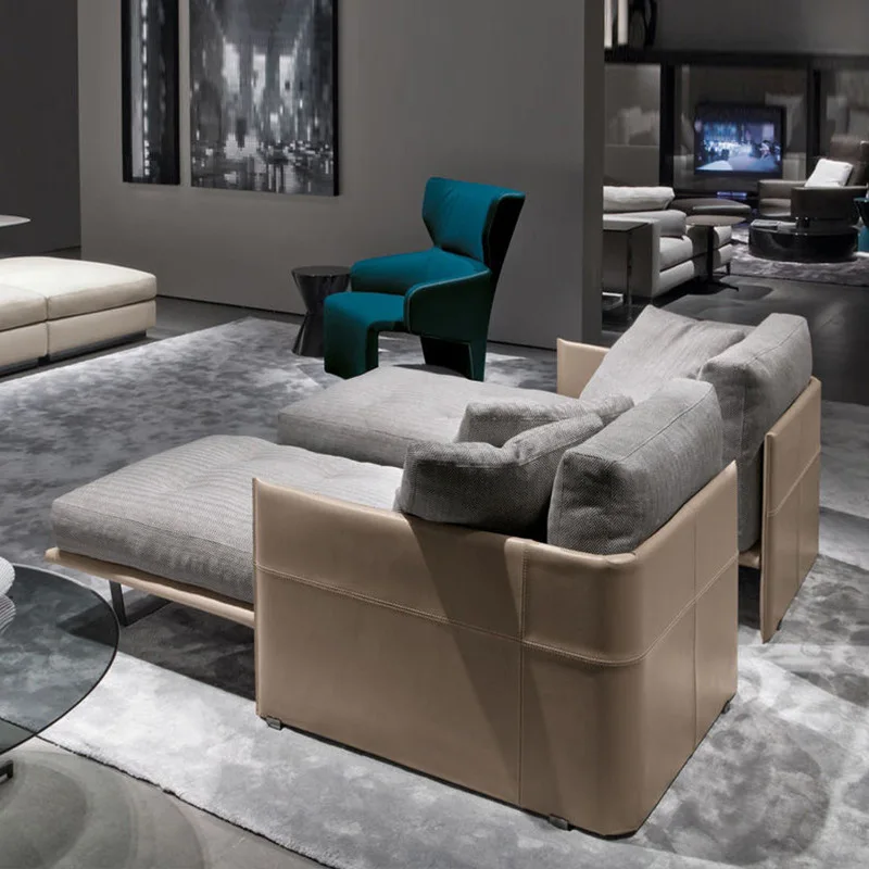 Fashionable light color cloth art sofa Italian minimalist living room arc corner combination living room sofa Chaise