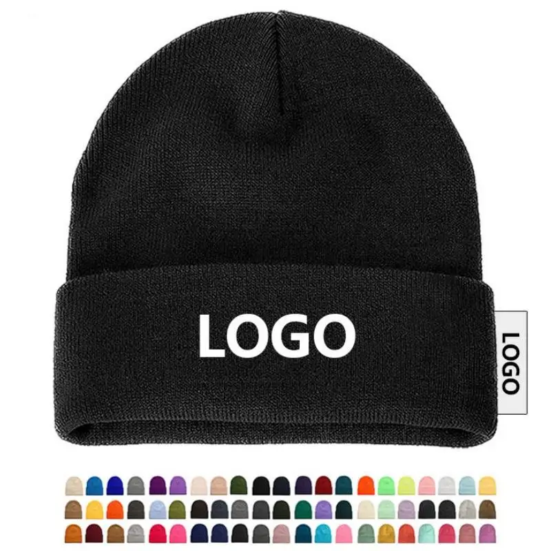 Custom knit embroidery logo sports ski cap skull knit winter hats knitting warm beanie hats for men and women