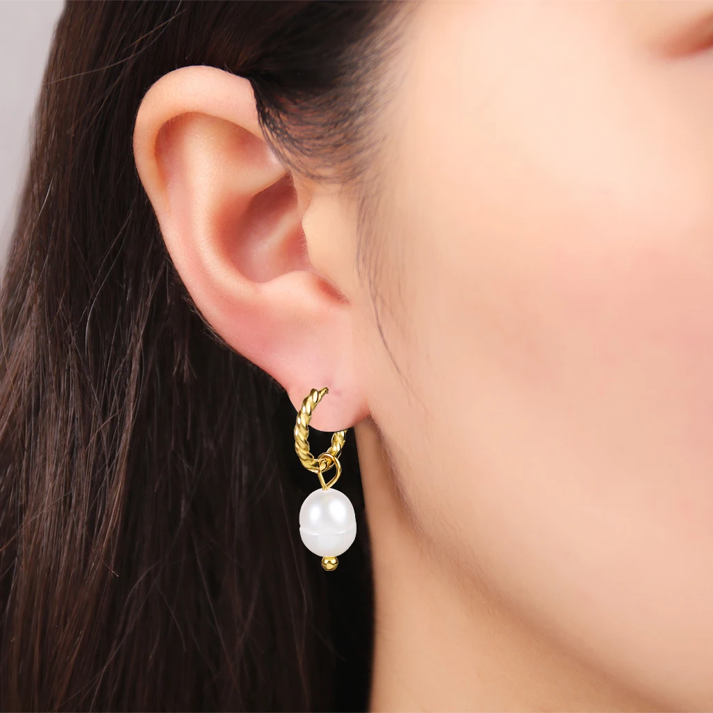 Pearl Earrings Set Lady Elegant Jewelry Manufacturer Custom Stainless Steel Gold Baroque Pearl Earrings