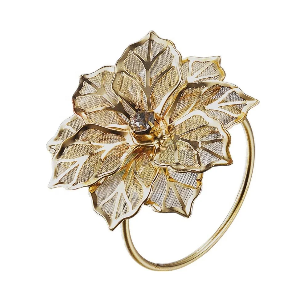
Custom Luxury Weddings Rose Gold Flower Rhinestone Napkin Rings 