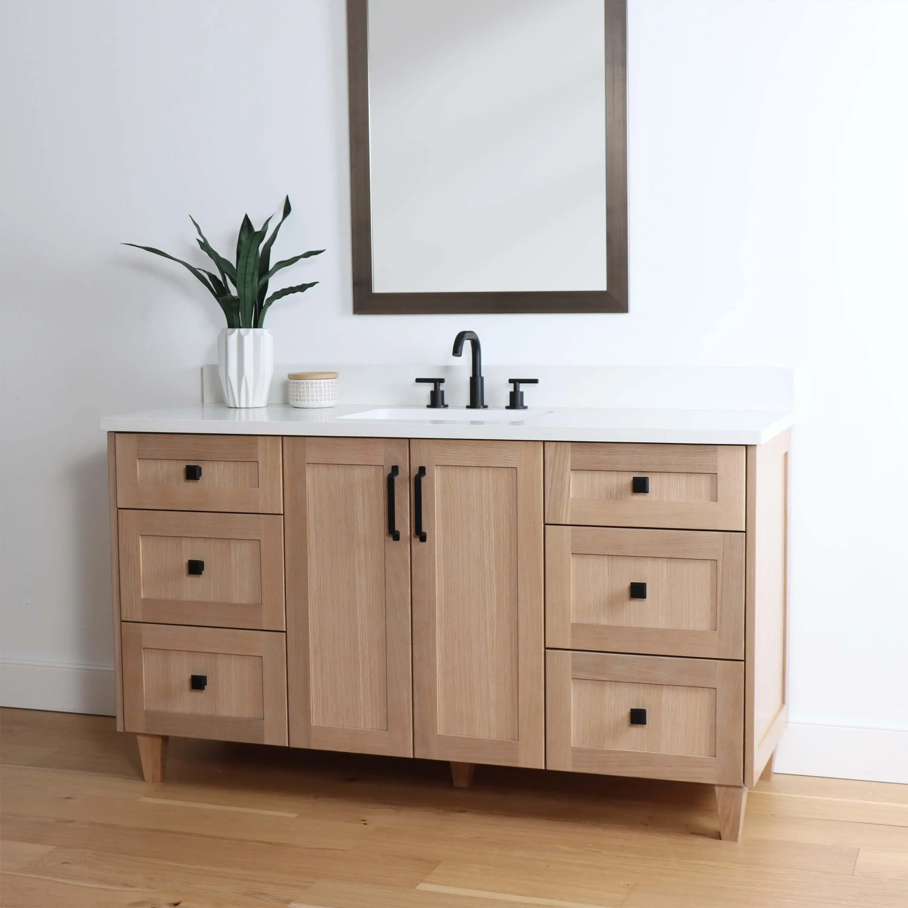 CBMmart Modern Free Floor Standing  Mirror Mounted Single Double Basin  Master Plywood Wood Bathroom Vanity With Smart Mirror