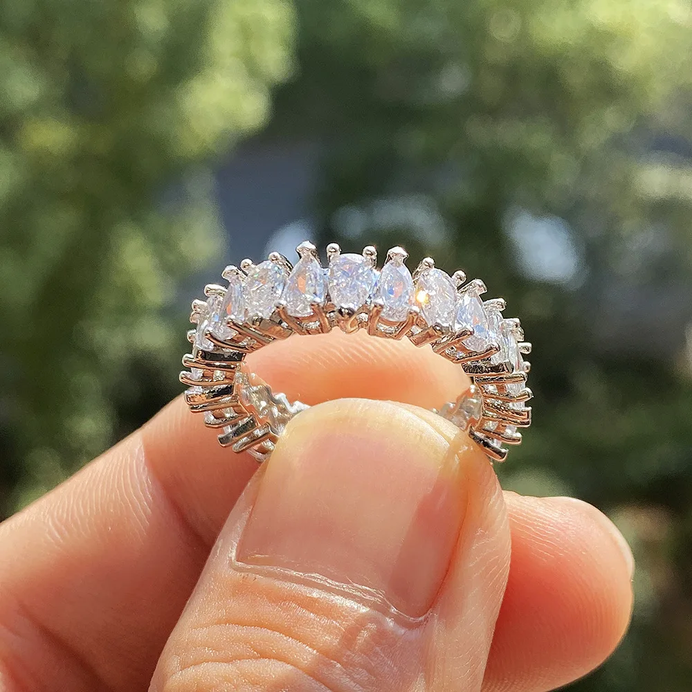 Exaggerated Fashion Water Drop Shape Full Drill Ring Birthday Party Wedding Brass Ring Gift for Women Hainon 2396