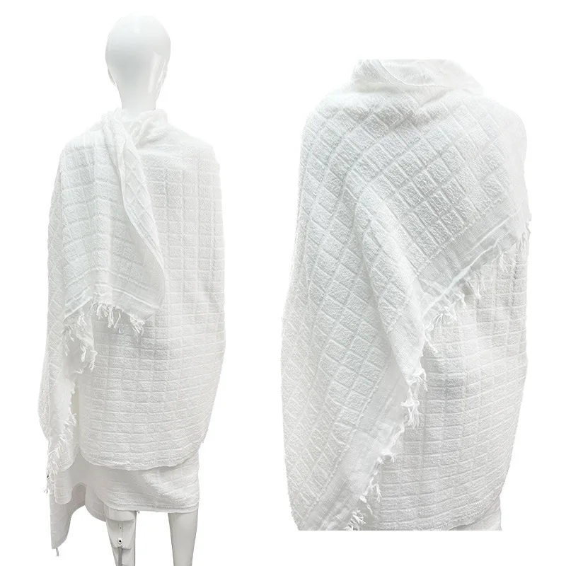 105*210cm High Quality 100% Polyester Jacquard Muslim Haji Ihram Towel Spot Pilgrimage Towel White Ihram Hajj and Umrah Towel