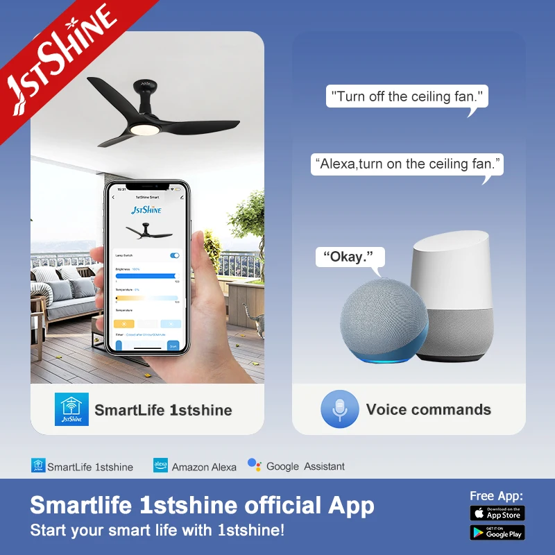 1stshine ceiling fan with light energy saving dc motor black modern 52 inches ceiling fan