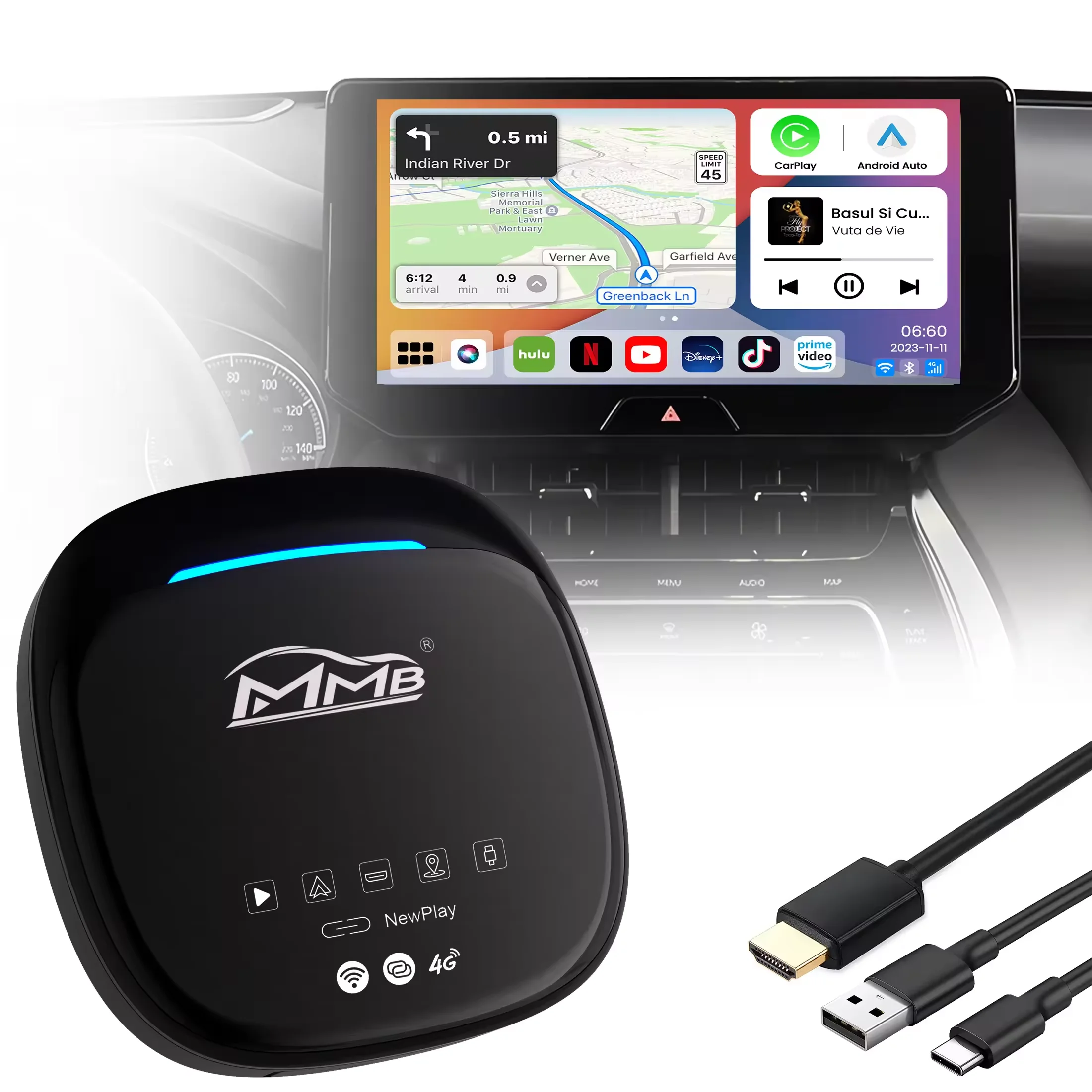 MMB Android 13  Wireless CarPlay Adapter 8+128GB Android Auto Netflix YouTube Google App Store Carplay Android Ai Box
