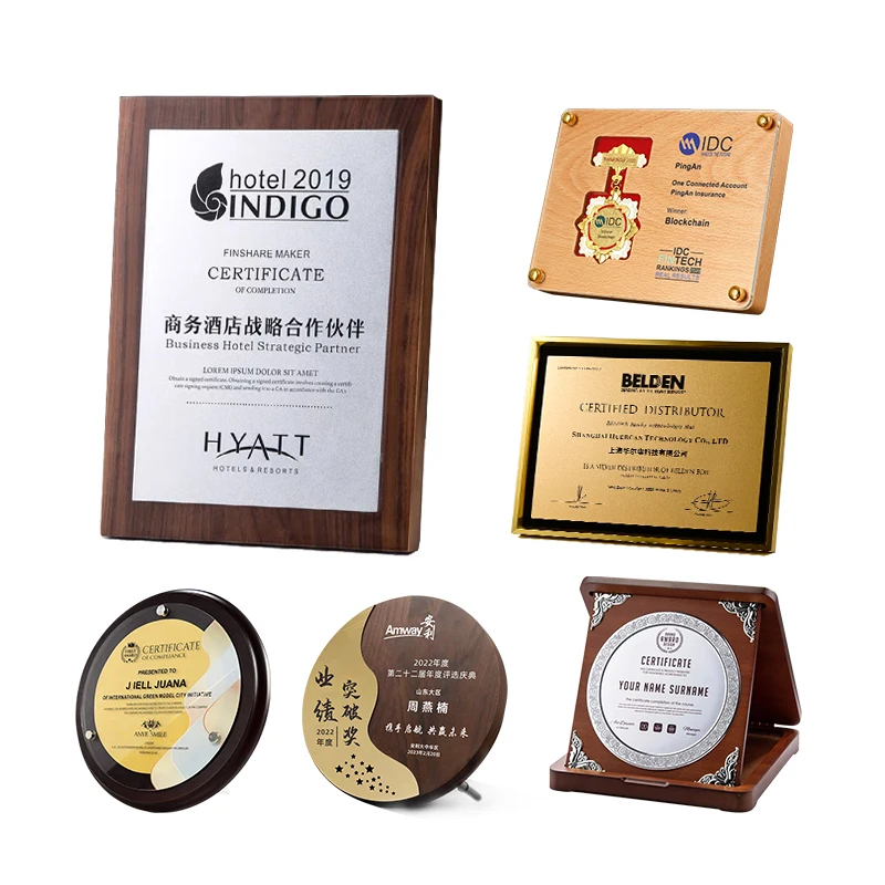 Custom  Frame award Certificate Plaque  Wooden Sublimation plaque  crystal plaque award trophy custom