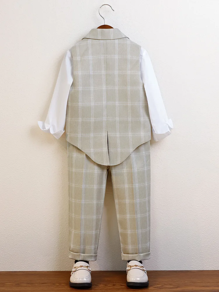 Handsome Checkered Vest Set for Boys Hosting Flower Children Performance Clothing 2023 High Quality Boys Suit Set