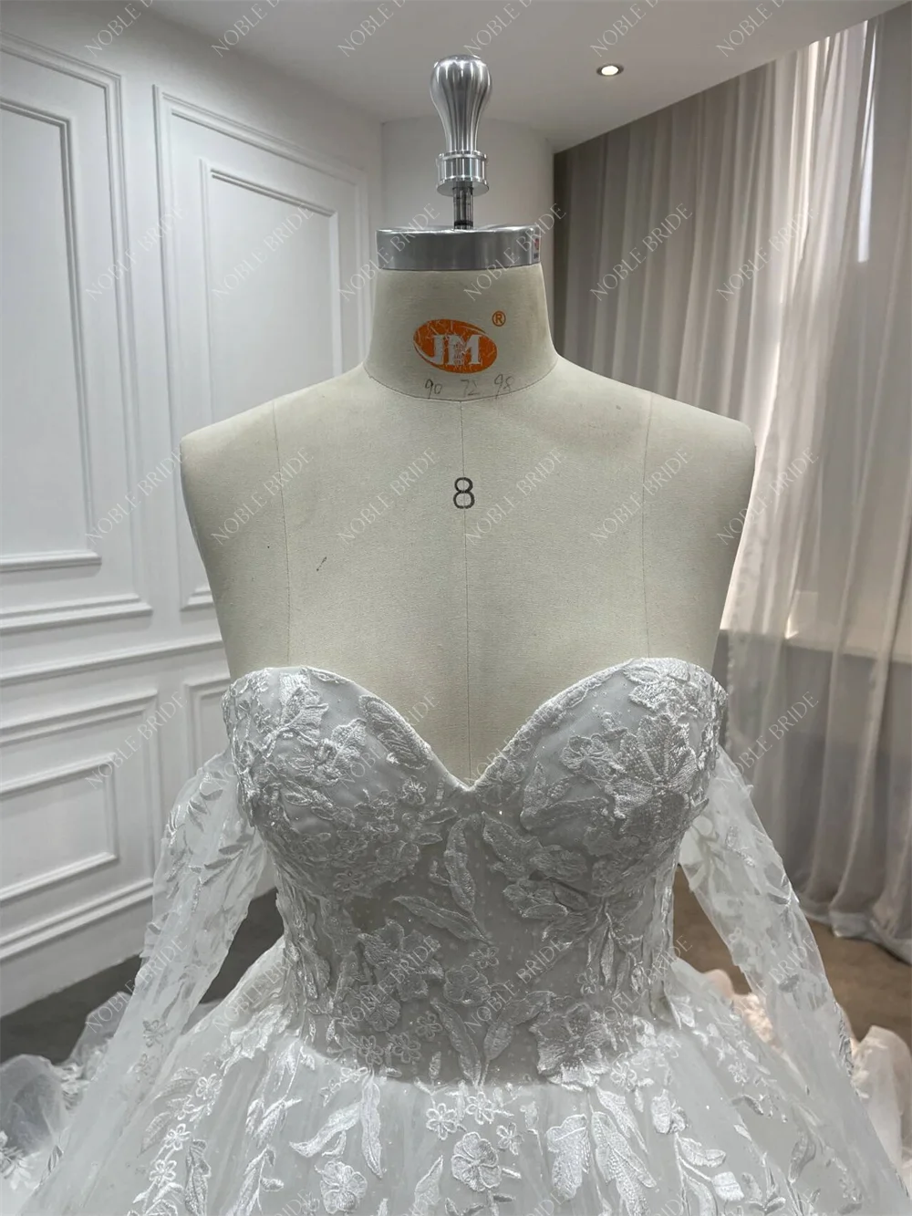 Sweetheart Detachable Long Sleeves Lace Up Back Glitter Tulle Puffy Ball Gown Bridal Dress