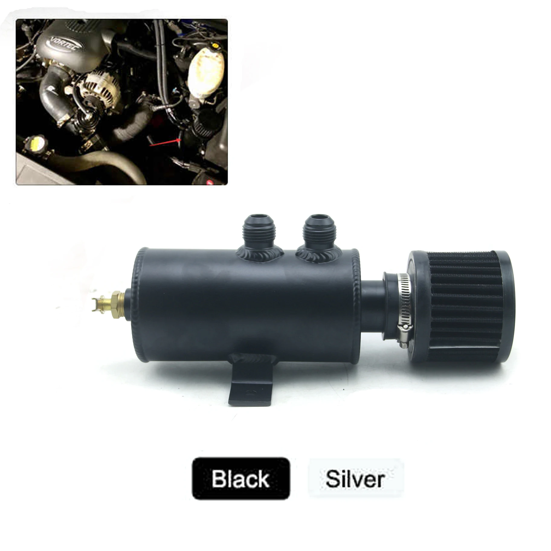 AUSO 750ml Aluminum Auto Parts AN10 Twin Port Tank Can Filter Oil Catch Tank Reservoir Breather with Drain Valve YH012