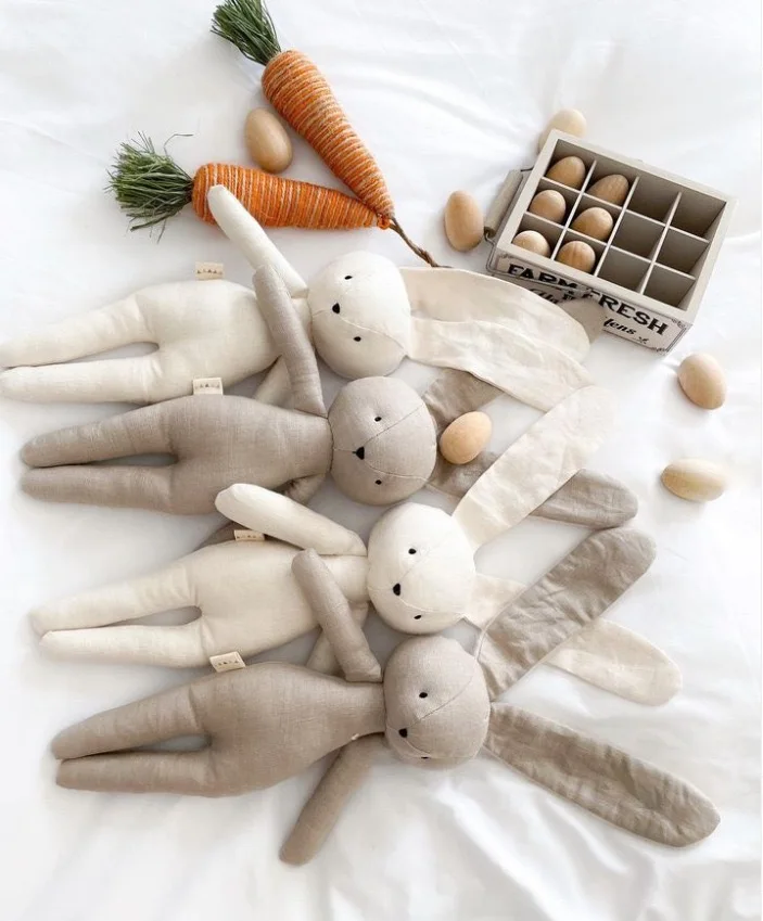 Factory cute kids bunny plush black and white toy baby comfort doll rabbit easter christmas and other holiday gifts