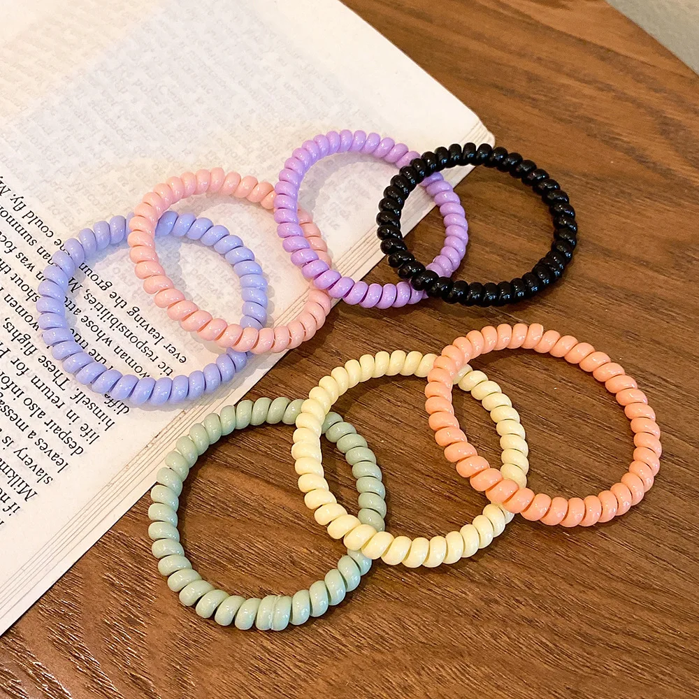 7 Colors Telephone Wire Hair Tie Spring Hair Coil Elastic Hair Band Women Girls Ponytail Holder Accessories