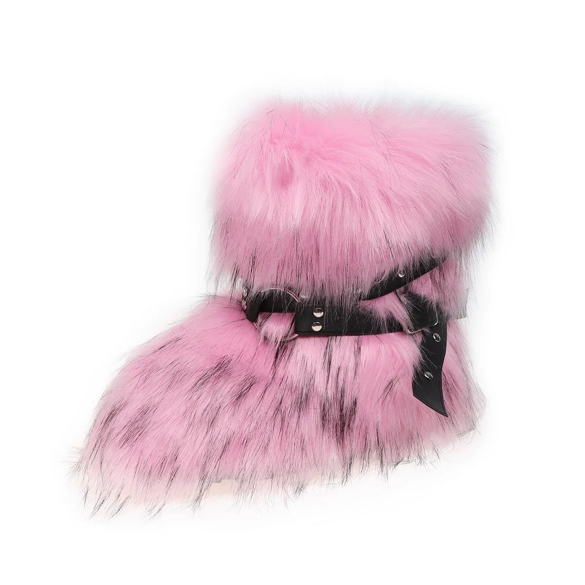Women New Style Street Hot Girl Thick-soled Winter Boots Punk Imitation Rivet Fur Boots Lace-up Snow Boots For Ladies